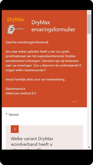 DryMax ervaringsformulier